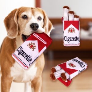 2-Pack Funny Cigarette Box Squeaky Dog Toy - Soft Plush Interactive Molar Toy, Crinkle & Squeak Boredom Breaker
